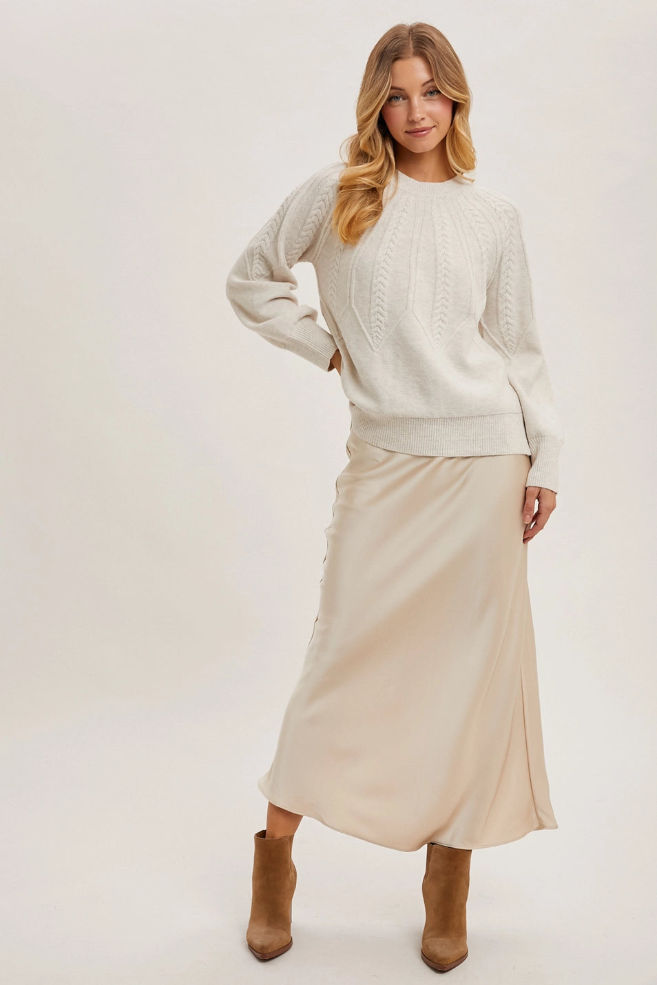 Crew Neck Cable Knit Sweater