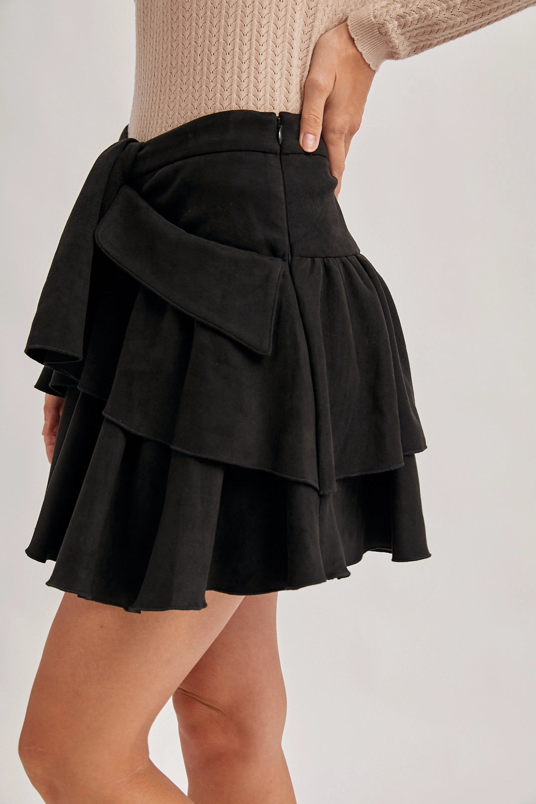 Ruffled Mini Skirt with Pockets Black