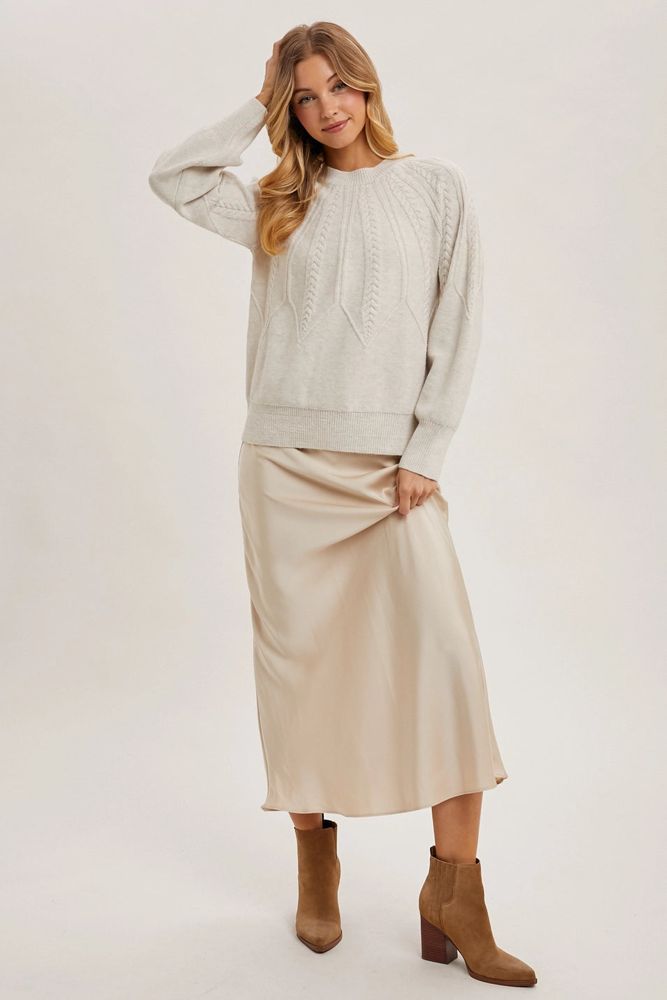 Crew Neck Cable Knit Sweater