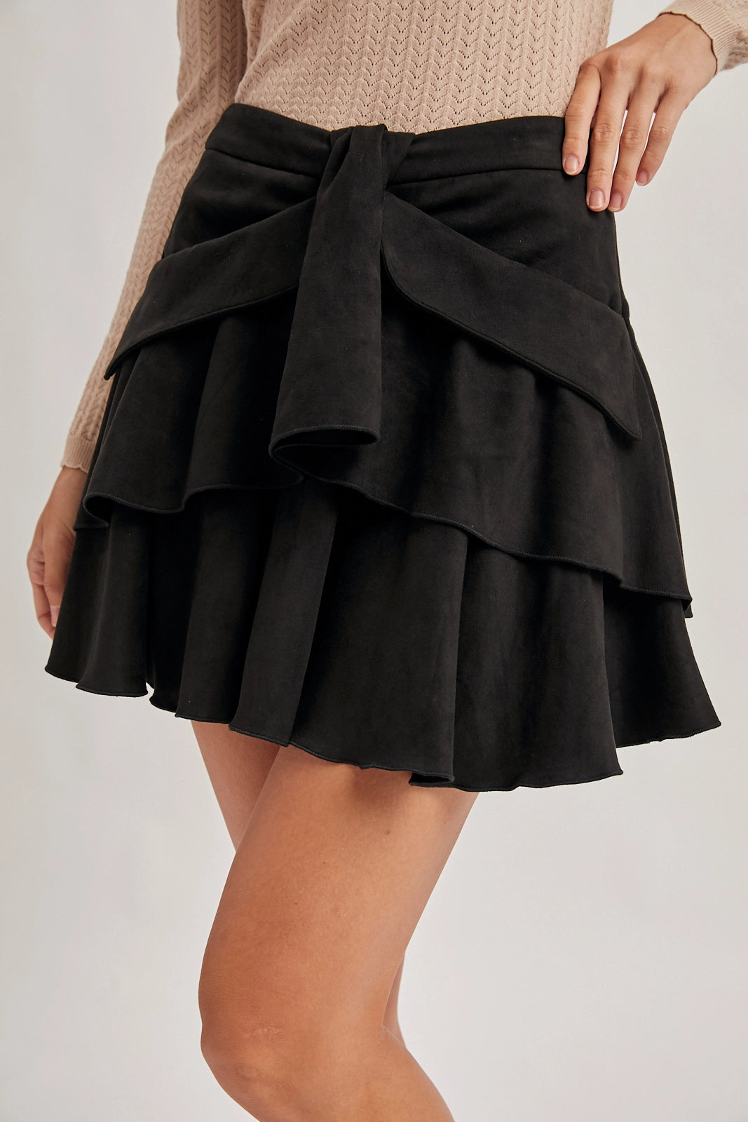 Ruffled Mini Skirt with Pockets Black