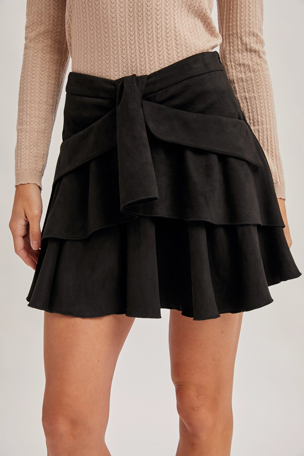 Ruffled Mini Skirt with Pockets Black