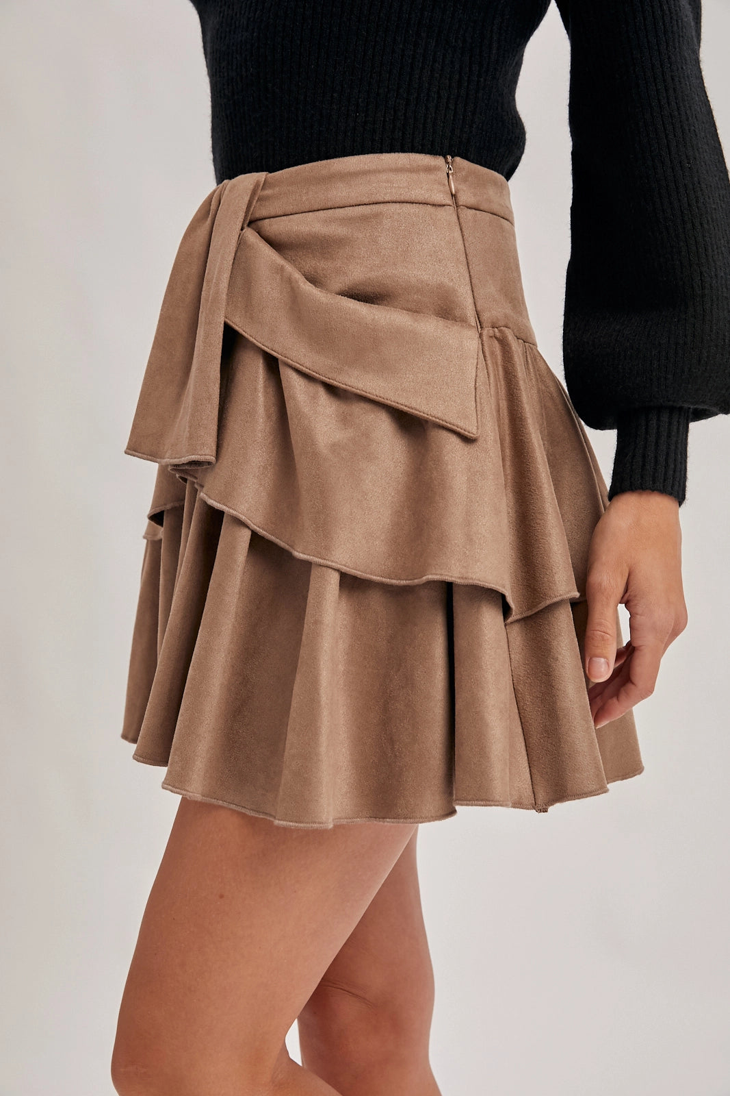 Ruffled Mini Skirt with Pockets Black