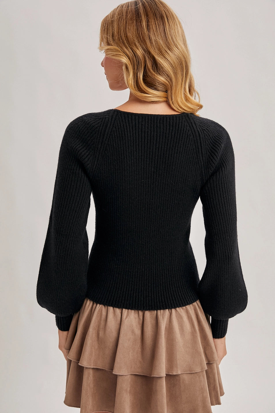 Sweetheart Neck Bishop Sleeves Sweater - Holiday
