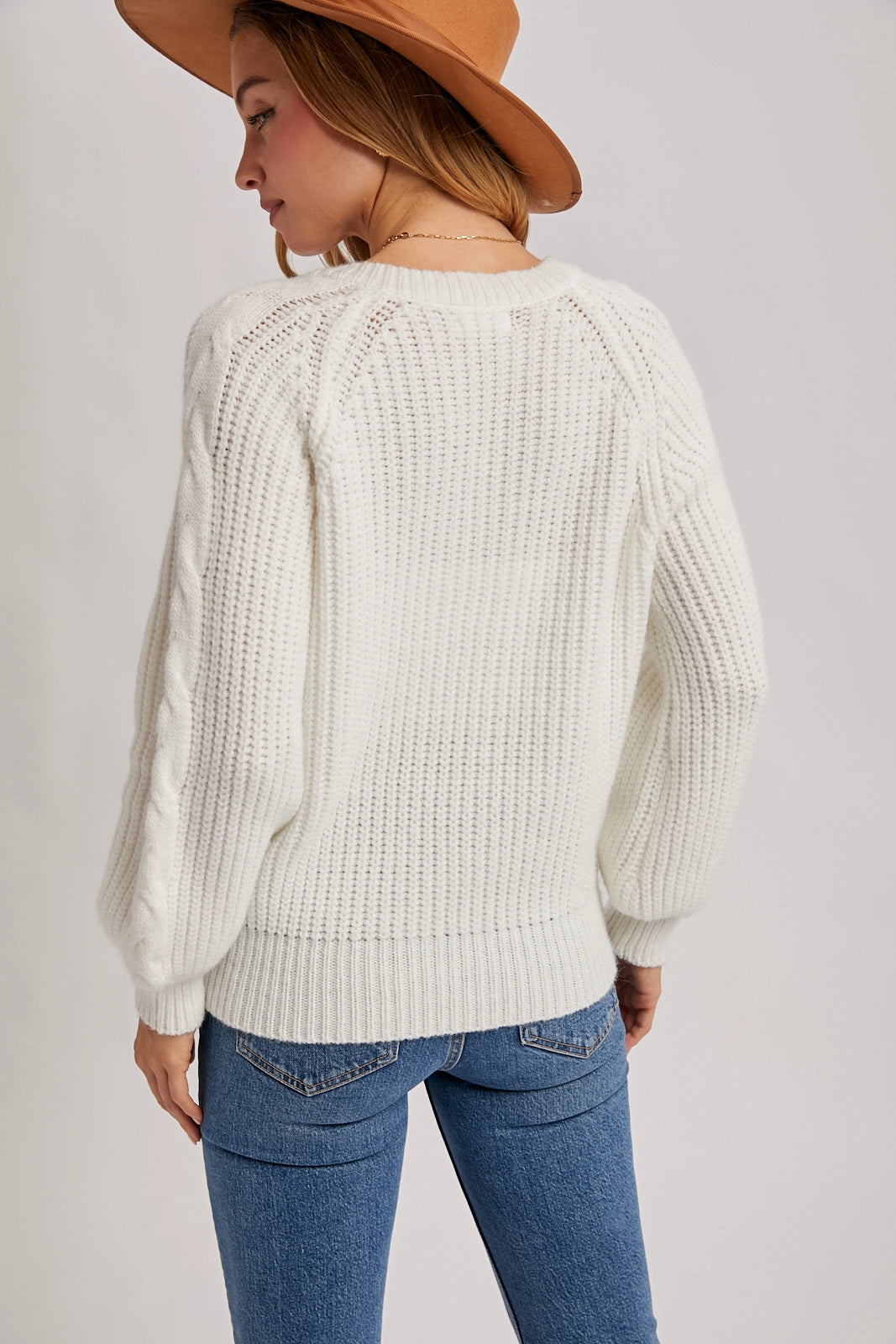 Split-Neck Cable Sweater Knit Pullover