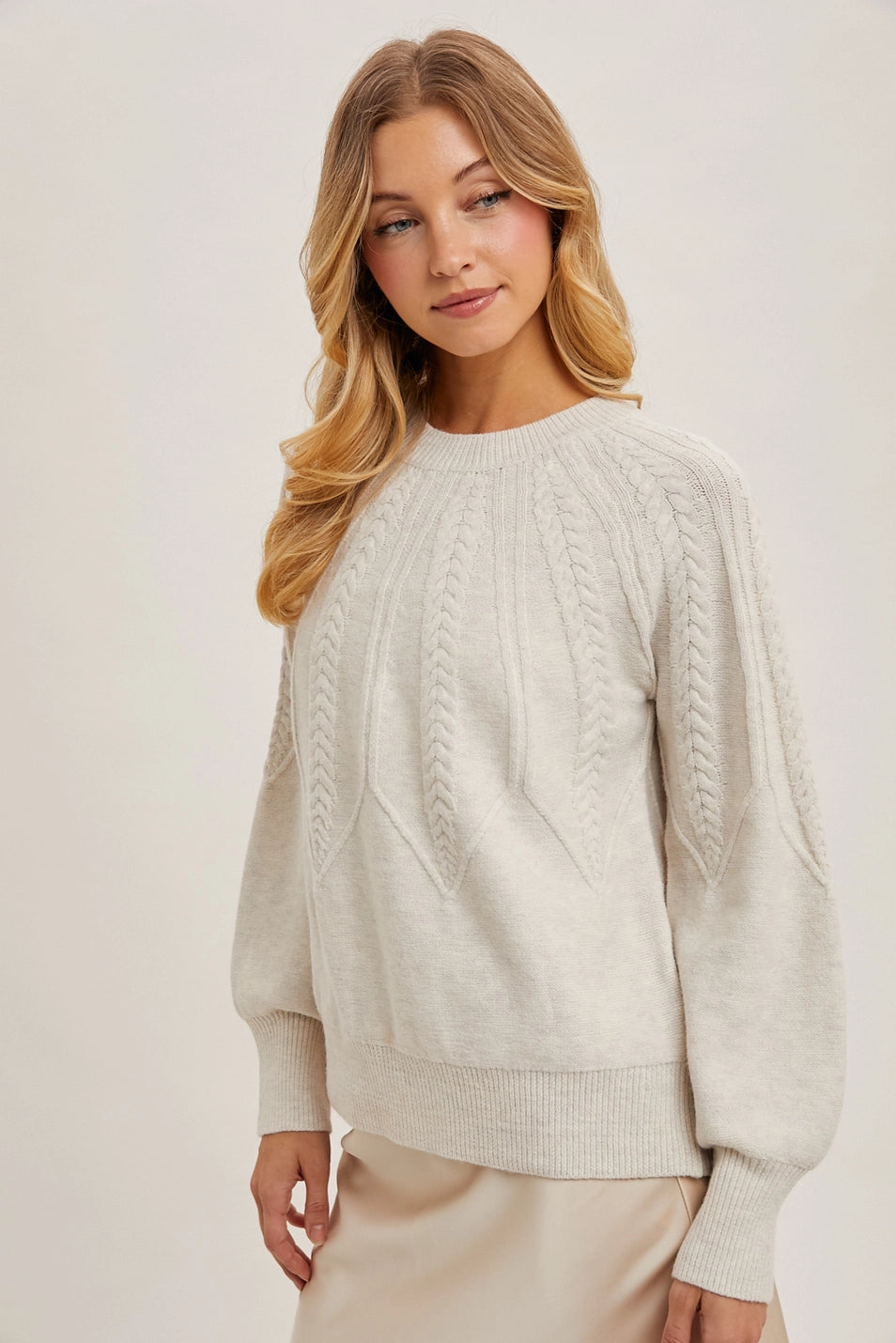 Crew Neck Cable Knit Sweater