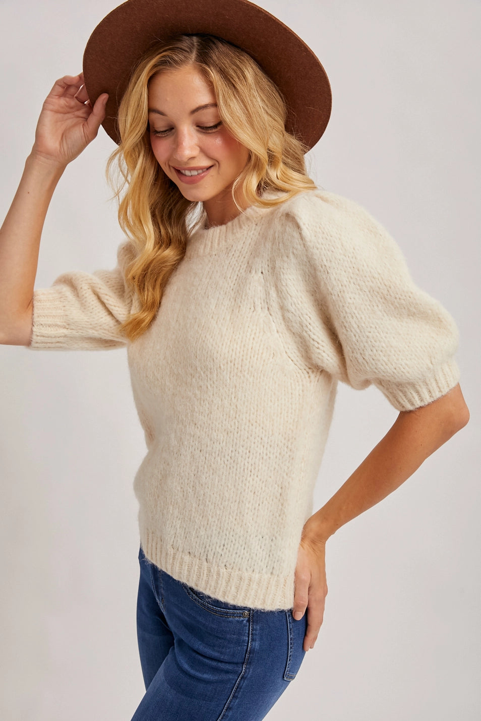Puff Sleeved Knit Sweater