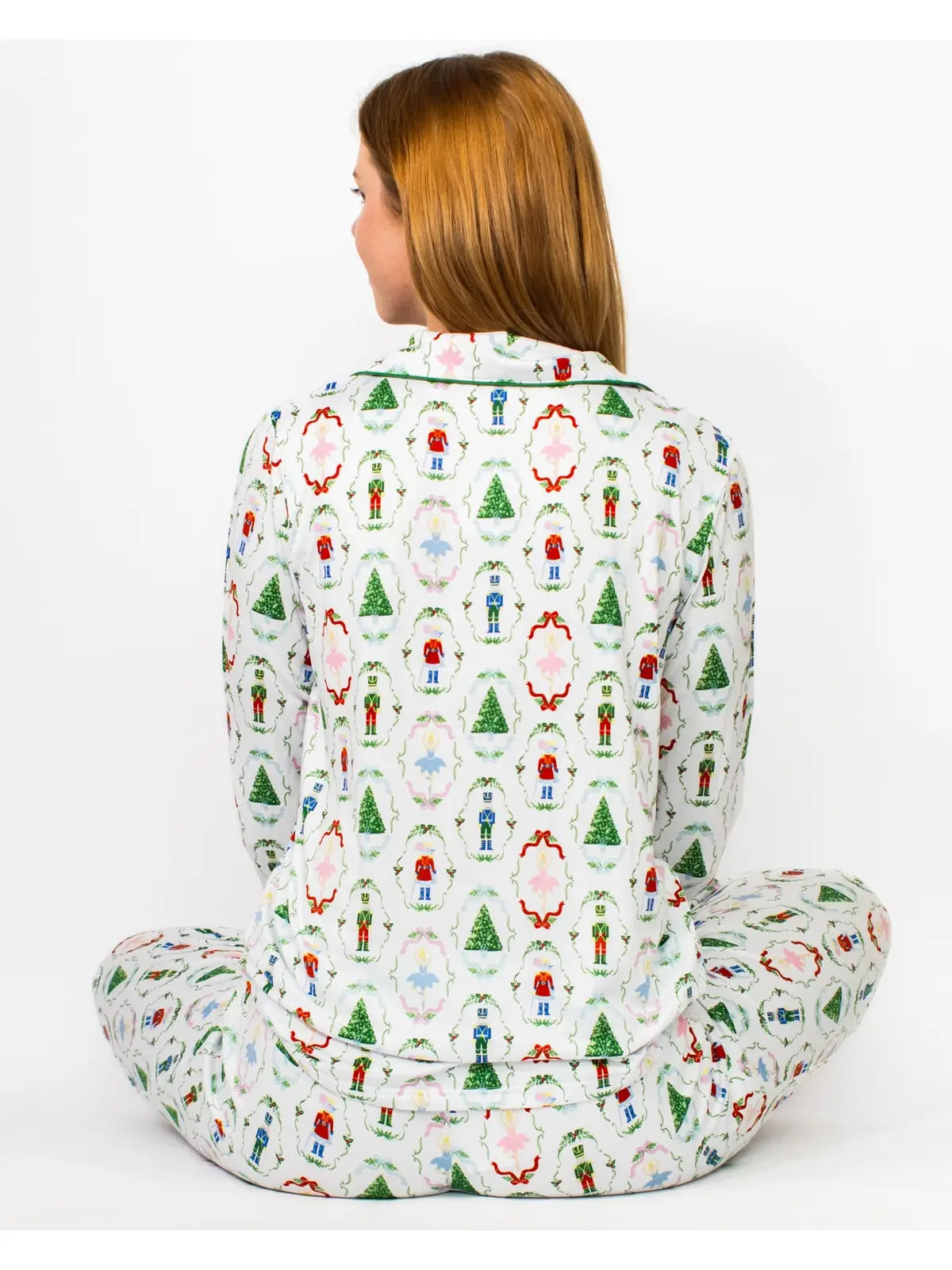 Nutcracker Waltz Long Sleeve Button Up Sleep Shirt White