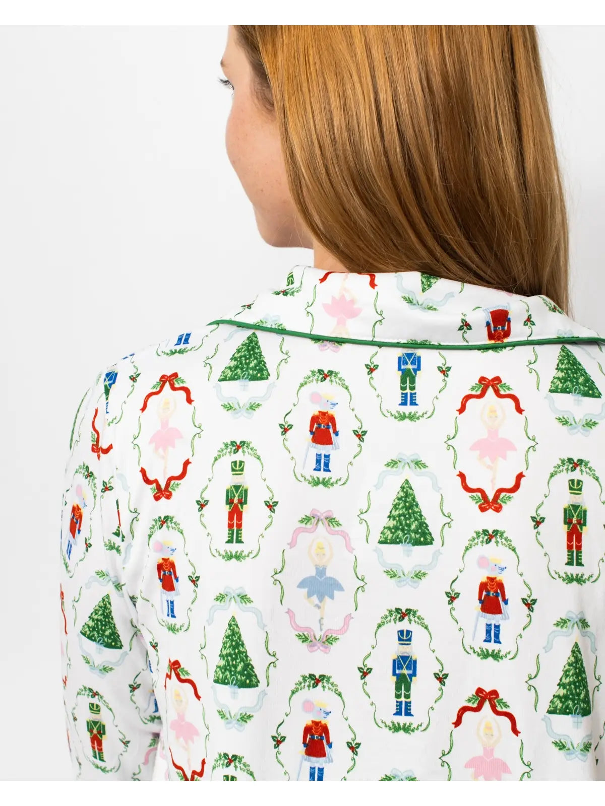 Nutcracker Waltz Long Sleeve Button Up Sleep Shirt White