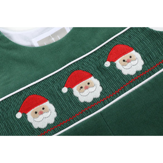 Green Corduroy Santa Smocked Overalls