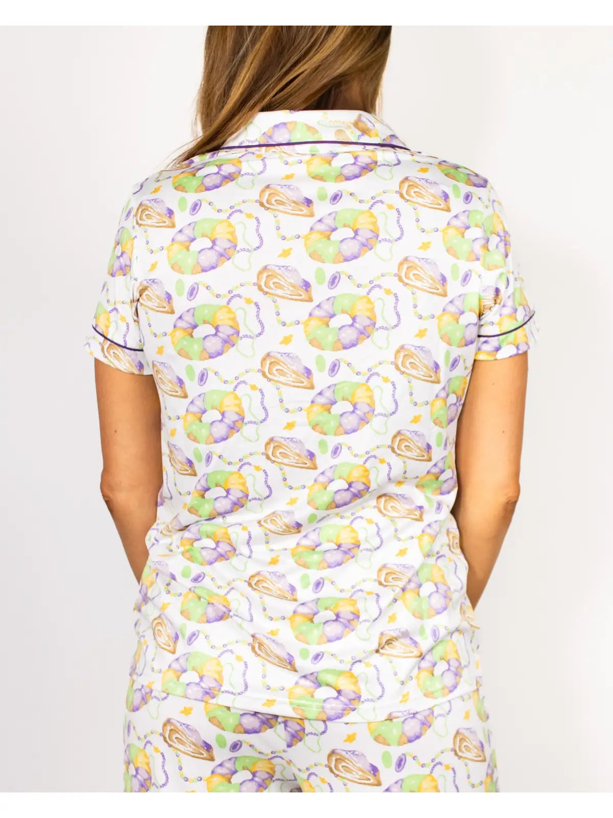 King Cake Love Short Sleeve Button Up Sleep Shirt